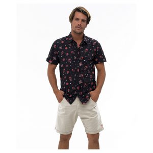 Men T-shirt S/S Cotton Jude Flower Skull BK