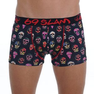 Men Hip Boxer Microfiber Hibiscus Skull Black