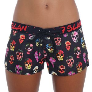 Women Boardshort Hibiscus Scull Black